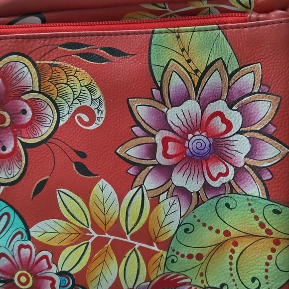 Anuschka Floral Hand Painted Leather Bag Red Yellow Purple Pink Green Blue Retir - Picture 7 of 17